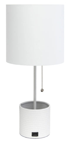 Simple Designs Hammered Metal Organizer Table Lamp with USB charging port and Fabric Shade