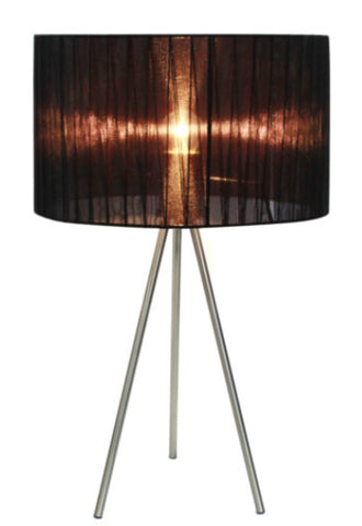Simple Designs Brushed Nickel Tripod Table Lamp with Pleated Silk Sheer Shade