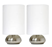 Simple Designs Gemini 2 Pack Mini Touch Lamp with Brushed Nickel Base and Fabric Shades