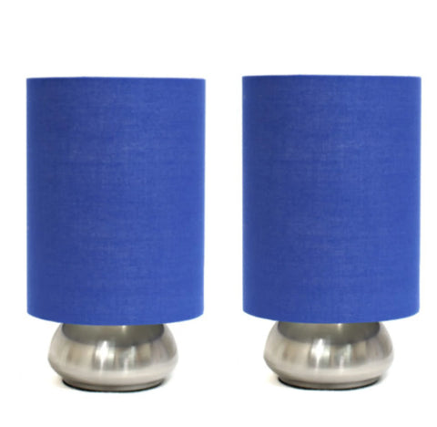 Simple Designs Gemini 2 Pack Mini Touch Lamp with Brushed Nickel Base and Fabric Shades