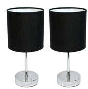 Simple Designs Chrome Mini Basic Table Lamp with Fabric Shade (Set of 2)