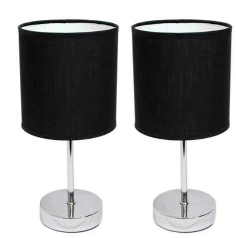 Simple Designs Chrome Mini Basic Table Lamp with Fabric Shade (Set of 2)