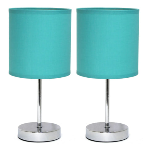 Simple Designs Chrome Mini Basic Table Lamp with Fabric Shade (Set of 2)