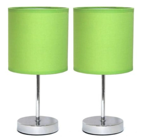 Simple Designs Chrome Mini Basic Table Lamp with Fabric Shade (Set of 2)
