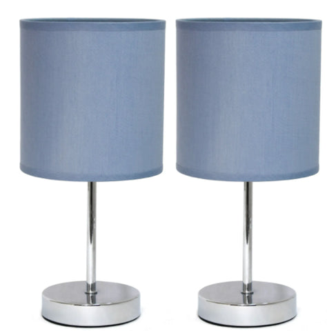 Simple Designs Chrome Mini Basic Table Lamp with Fabric Shade (Set of 2)