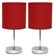 Simple Designs Chrome Mini Basic Table Lamp with Fabric Shade (Set of 2)