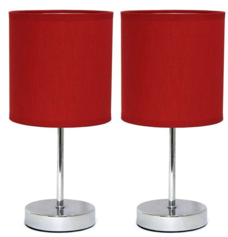 Simple Designs Chrome Mini Basic Table Lamp with Fabric Shade (Set of 2)