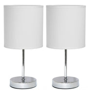 Simple Designs Chrome Mini Basic Table Lamp with Fabric Shade (Set of 2)