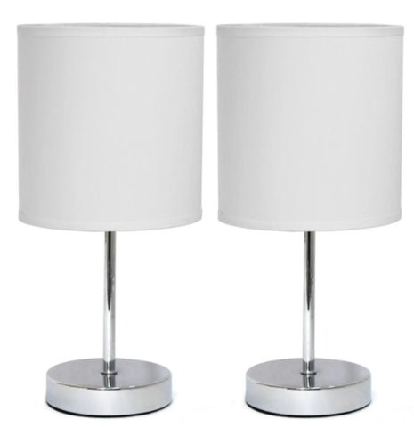 Simple Designs Chrome Mini Basic Table Lamp with Fabric Shade (Set of 2)