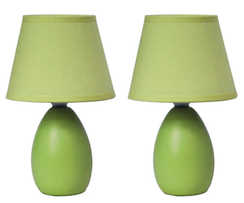 Simple Designs Mini Egg Oval Ceramic Table Lamp 2 Pack Set