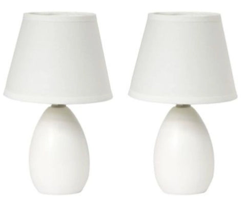 Simple Designs Mini Egg Oval Ceramic Table Lamp 2 Pack Set