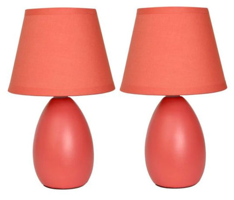 Simple Designs Mini Egg Oval Ceramic Table Lamp 2 Pack Set