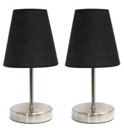 Simple Designs Sand Nickel Mini Basic Table Lamp with Fabric Shade (Set of 2)