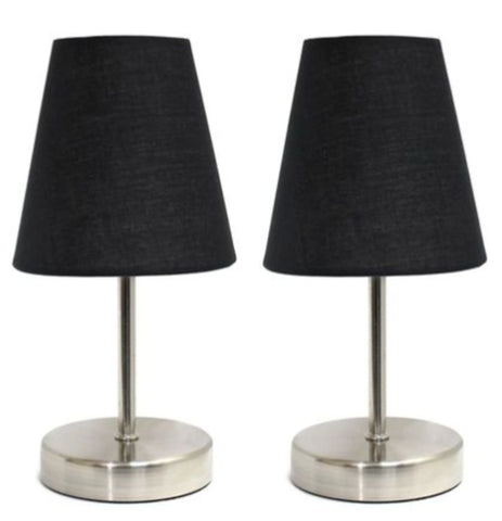 Simple Designs Sand Nickel Mini Basic Table Lamp with Fabric Shade (Set of 2)