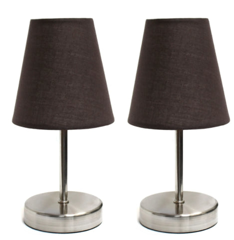 Simple Designs Sand Nickel Mini Basic Table Lamp with Fabric Shade (Set of 2)