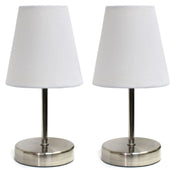 Simple Designs Sand Nickel Mini Basic Table Lamp with Fabric Shade (Set of 2)