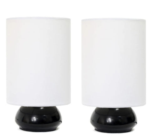 Simple Designs Gemini Colors 2 Pack Mini Touch Table Lamp Set with Fabric Shades