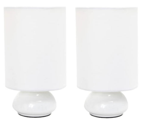 Simple Designs Gemini Colors 2 Pack Mini Touch Table Lamp Set with Fabric Shades
