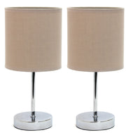 Simple Designs Chrome Mini Basic Table Lamp with Fabric Shade (Set of 2)