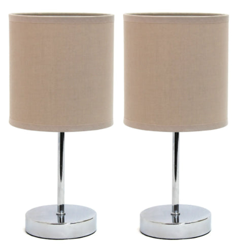 Simple Designs Chrome Mini Basic Table Lamp with Fabric Shade (Set of 2)
