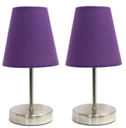 Simple Designs Sand Nickel Mini Basic Table Lamp with Fabric Shade (Set of 2)