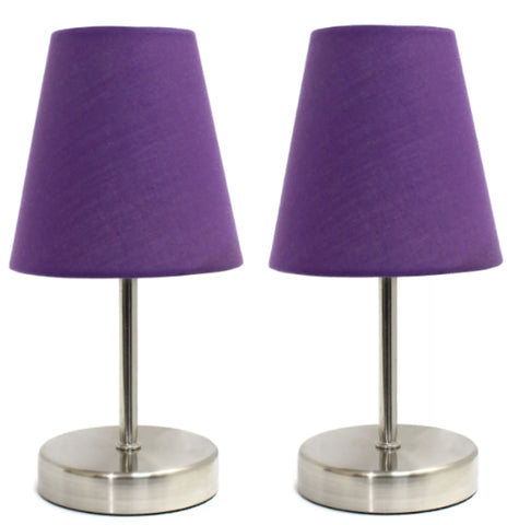 Simple Designs Sand Nickel Mini Basic Table Lamp with Fabric Shade (Set of 2)