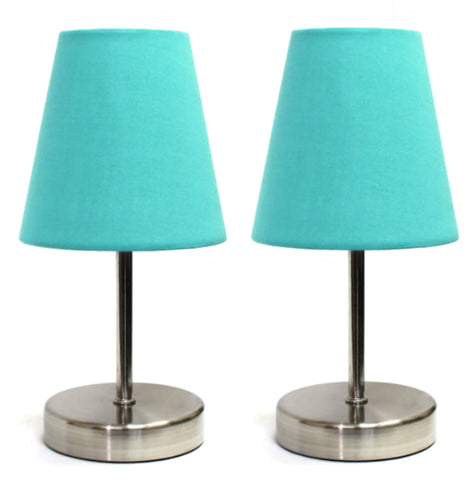 Simple Designs Sand Nickel Mini Basic Table Lamp with Fabric Shade (Set of 2)