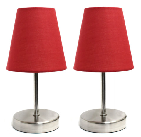 Simple Designs Sand Nickel Mini Basic Table Lamp with Fabric Shade (Set of 2)