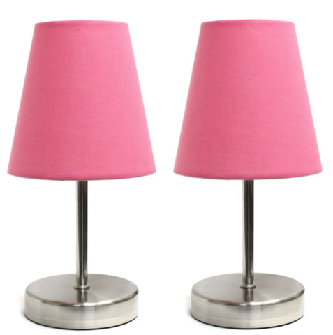 Simple Designs Sand Nickel Mini Basic Table Lamp with Fabric Shade (Set of 2)