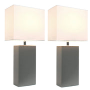 Elegant Designs Modern Leather Table Lamps with White Fabric Shades (Set of 2)