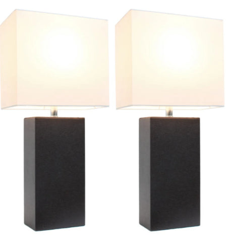 Elegant Designs Modern Leather Table Lamps with White Fabric Shades (Set of 2)
