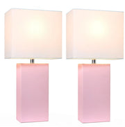 Elegant Designs Modern Leather Table Lamps with White Fabric Shades (Set of 2)