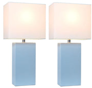 Elegant Designs Modern Leather Table Lamps with White Fabric Shades (Set of 2)