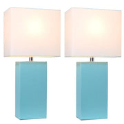 Elegant Designs Modern Leather Table Lamps with White Fabric Shades (Set of 2)