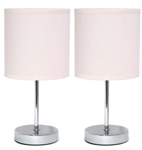 Simple Designs Chrome Mini Basic Table Lamp with Fabric Shade (Set of 2)
