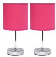 Simple Designs Chrome Mini Basic Table Lamp with Fabric Shade (Set of 2)
