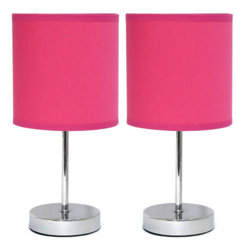 Simple Designs Chrome Mini Basic Table Lamp with Fabric Shade (Set of 2)