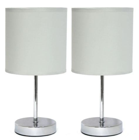 Simple Designs Chrome Mini Basic Table Lamp with Fabric Shade (Set of 2)