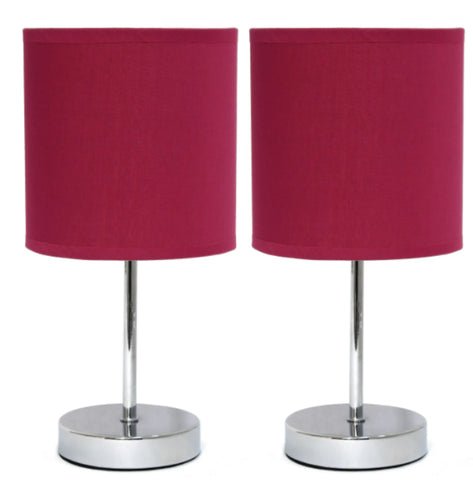 Simple Designs Chrome Mini Basic Table Lamp with Fabric Shade (Set of 2)
