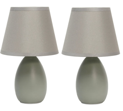 Simple Designs Mini Egg Oval Ceramic Table Lamp 2 Pack Set