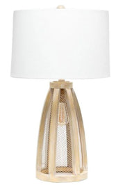 Lalia Home Wooded Arch Farmhouse Table Lamp with White Fabric Shade