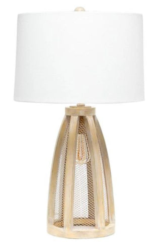 Lalia Home Wooded Arch Farmhouse Table Lamp with White Fabric Shade