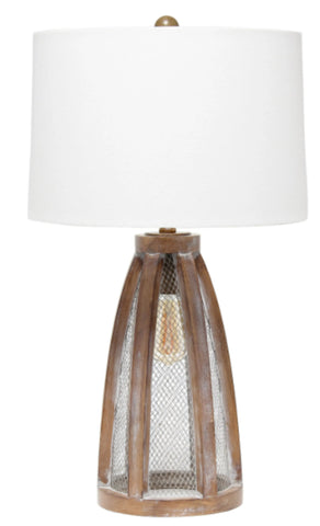 Lalia Home Wooded Arch Farmhouse Table Lamp with White Fabric Shade