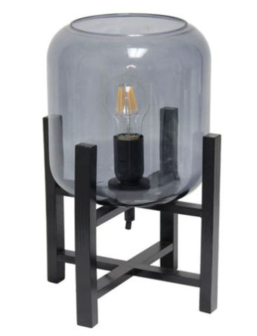 Simple Designs Wood Mounted Table Lamp with Glass Cylinder Shade