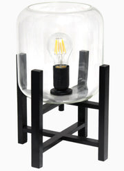 Simple Designs Wood Mounted Table Lamp with Glass Cylinder Shade