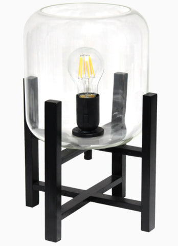 Simple Designs Wood Mounted Table Lamp with Glass Cylinder Shade