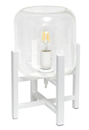 Simple Designs Wood Mounted Table Lamp with Glass Cylinder Shade