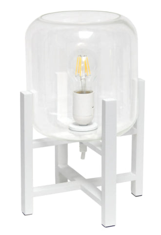 Simple Designs Wood Mounted Table Lamp with Glass Cylinder Shade