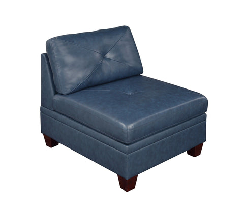 Contemporary Genuine Leather 1pc Armless Chair Ink Blue Color Tufted Seat Living Room Furniture