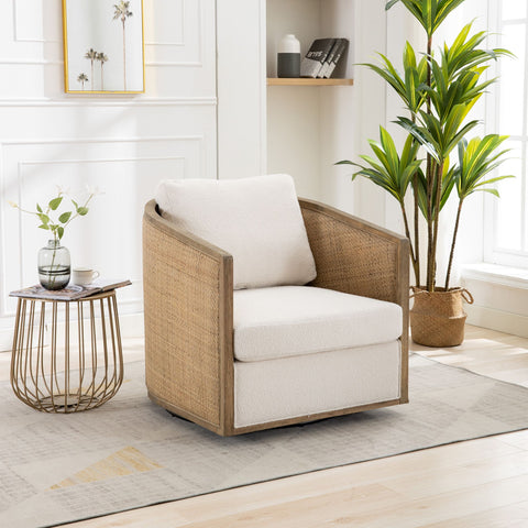 COOLMORE Swivel Barrel Chair, Comfy Round Accent Sofa Chair for Living Room, 360 Degree Swivel Barrel Club Chair, Leisure Arm Chair for Nursery, Hotel, Bedroom, Office, Lounge (Beige Boucle)